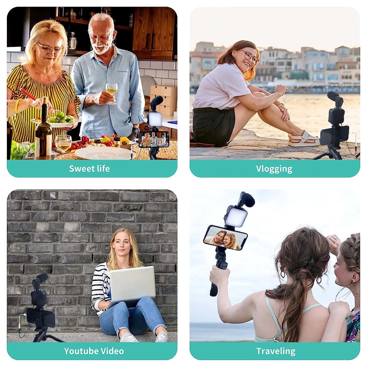 Phone Holder 5 in 1 Vlogging Kit with Lighting Smartphone video kit Microphone LED Salfi Tripod