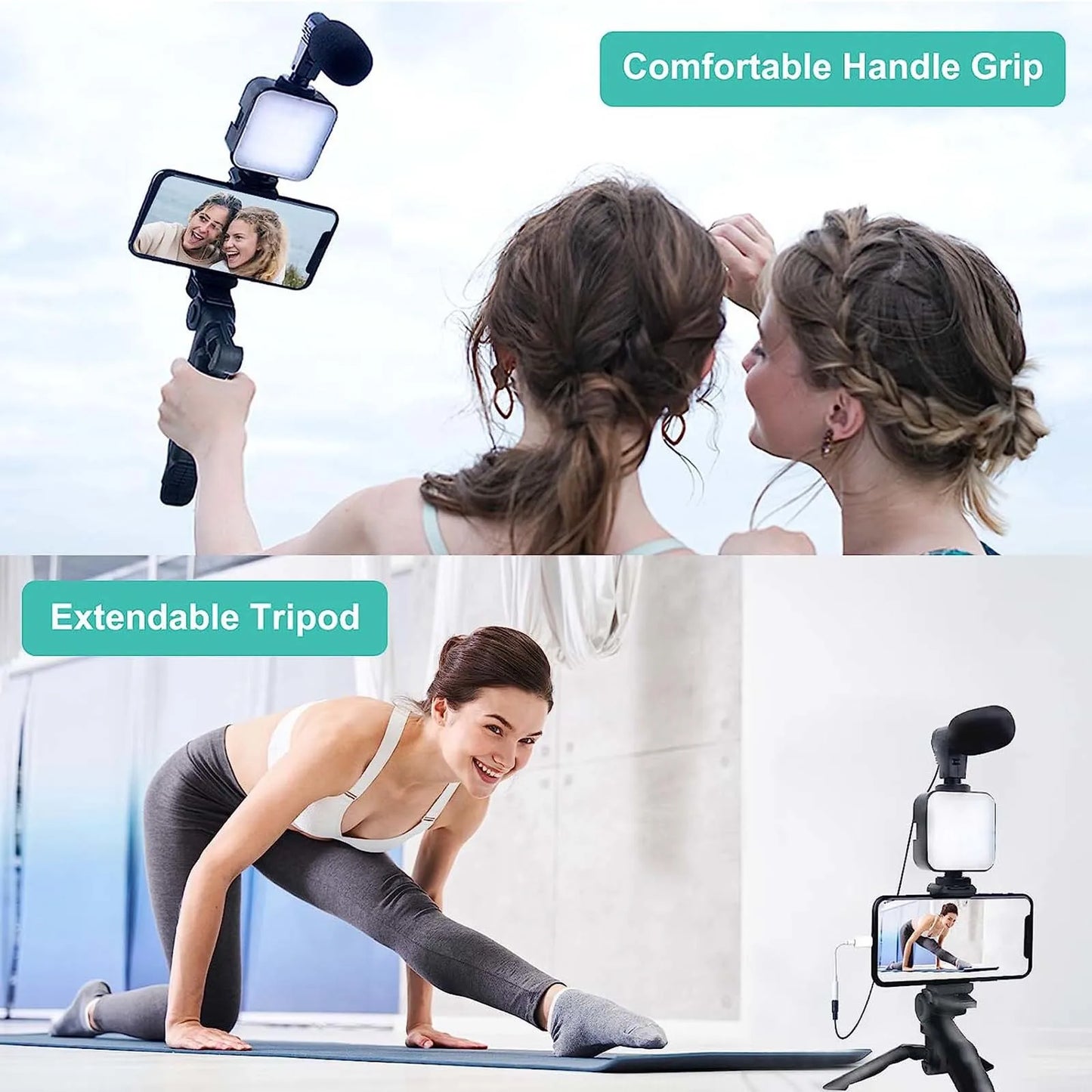 Phone Holder 5 in 1 Vlogging Kit with Lighting Smartphone video kit Microphone LED Salfi Tripod