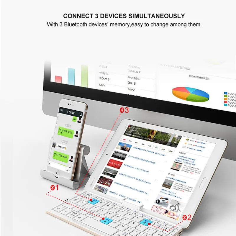 Foldable Bluetooth Keyboard Wireless Bluetooth with Stand for Phone & Tablet